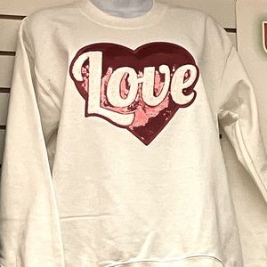Love sweatshirt all sizes.  Just in time for Valentine’s Day!